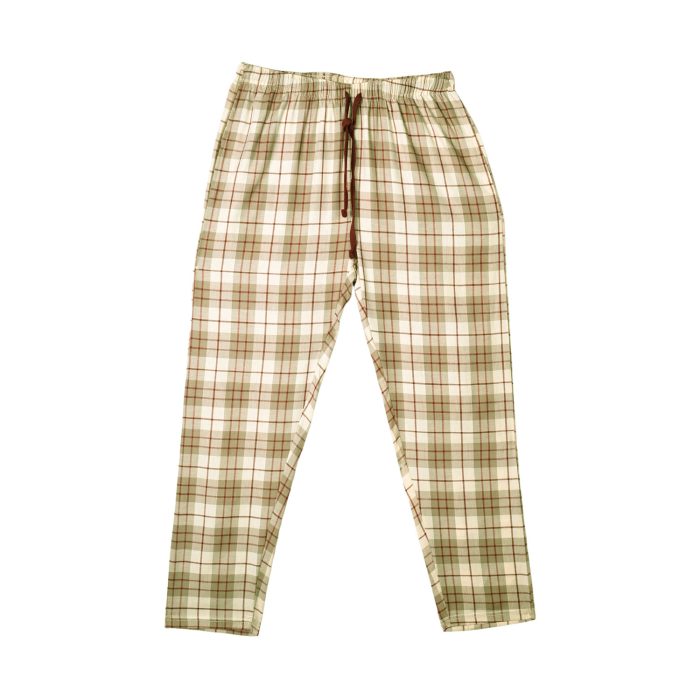 Beige Cotton T-Shirt with Brown Check Pajama Set - Image 2