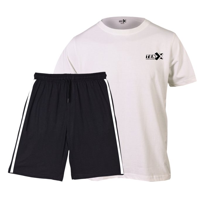 White Cotton T-Shirt with Steel Grey Knit Shorts