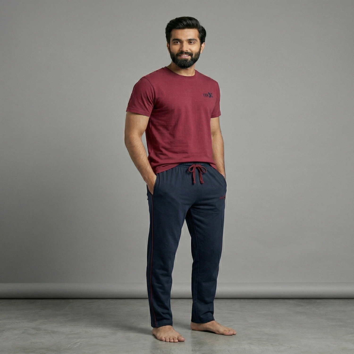 Men's Cotton Jersey Pajama Suit (Burgundy) - Image 2