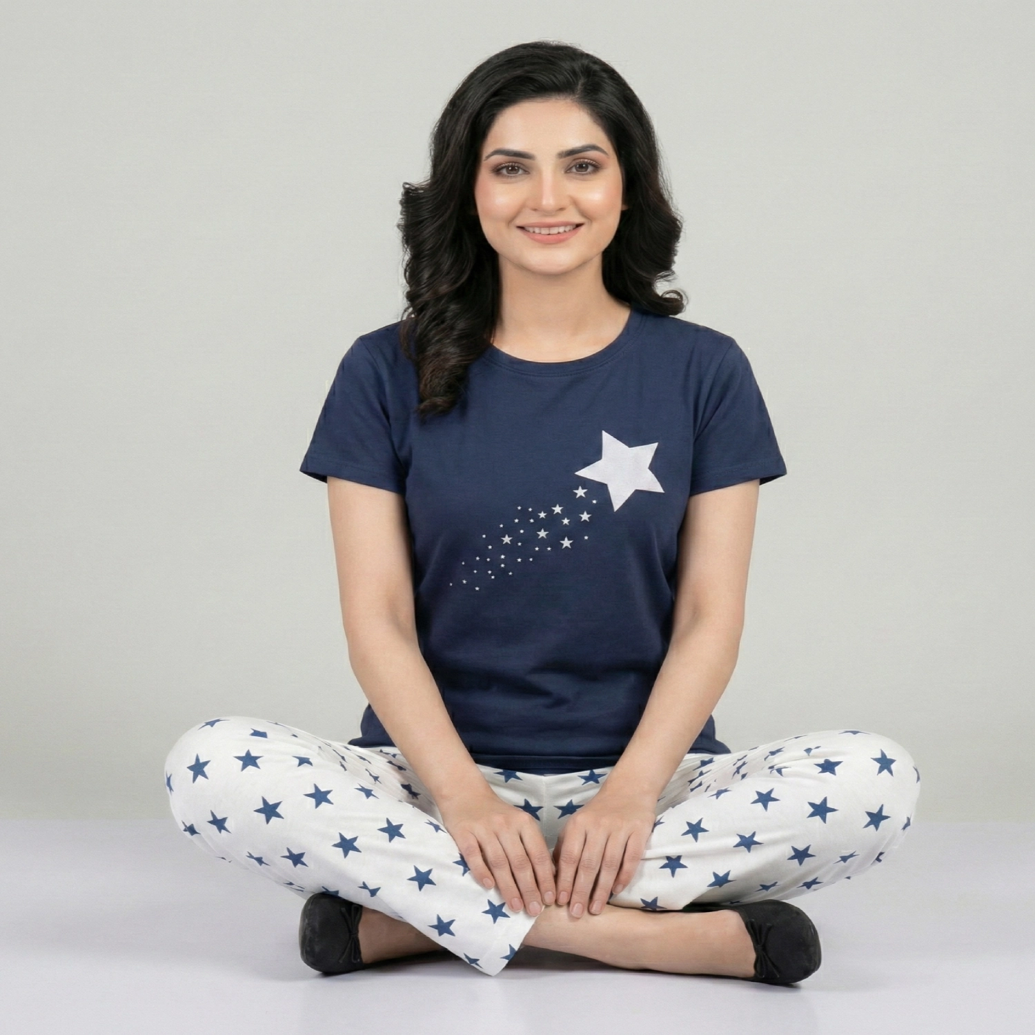 Women Cotton Jersey Night Suit (Blue) - Image 2