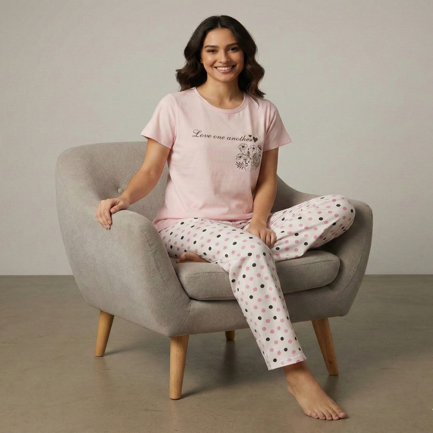 Women Cotton Jersey Night Suit (Pink) - Image 2