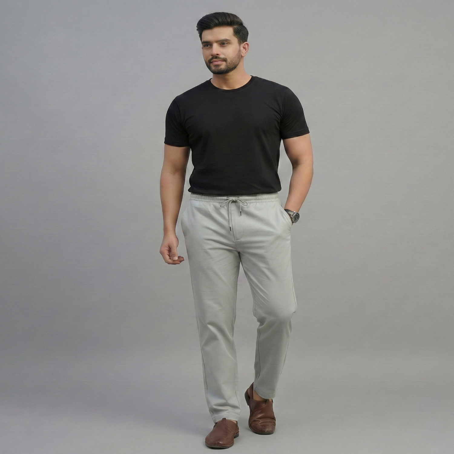 Men's Twill Joggy Pants (Light Grey)