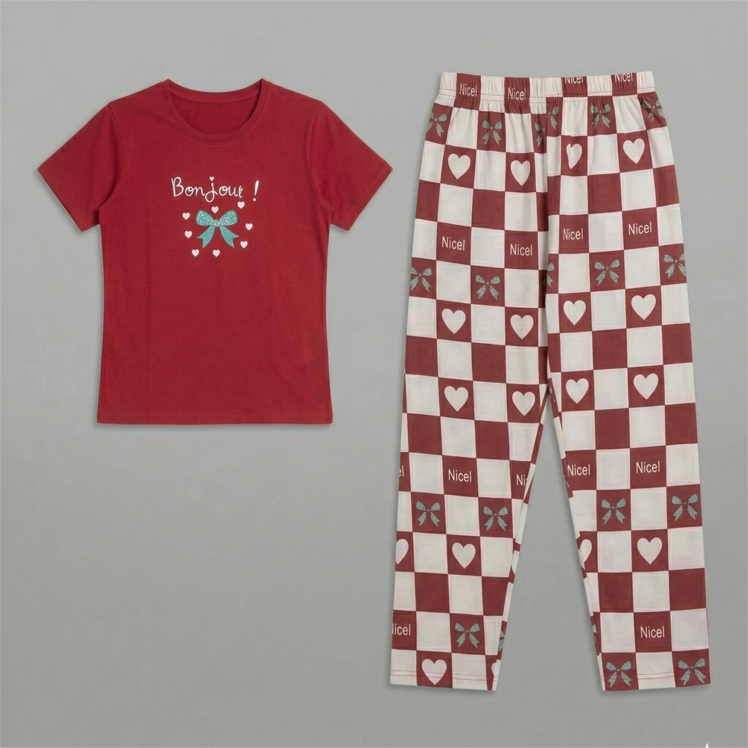 Women Cotton Jersey Night Suit (Burgundy) - Image 3