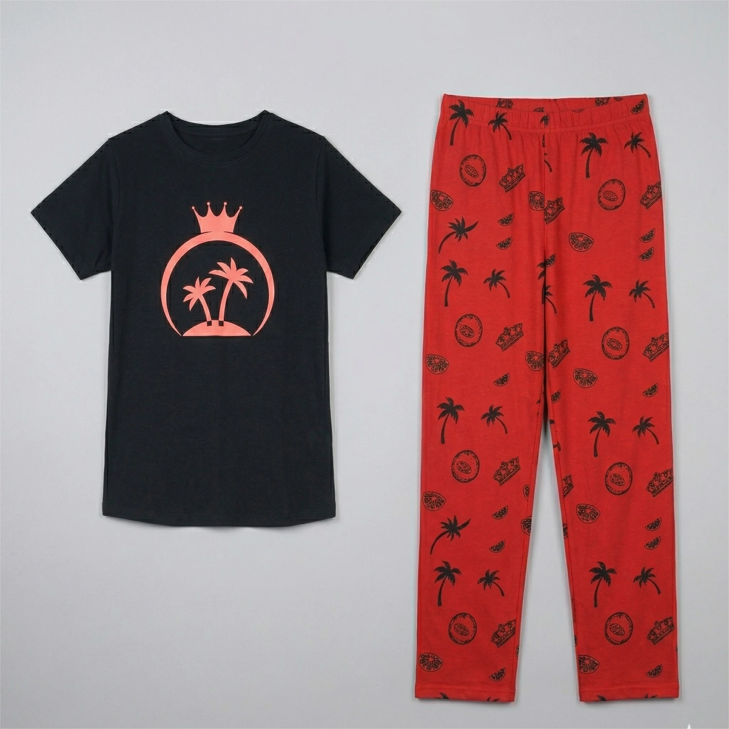 Women Cotton Jersey Night Suit (Black Red) - Image 3