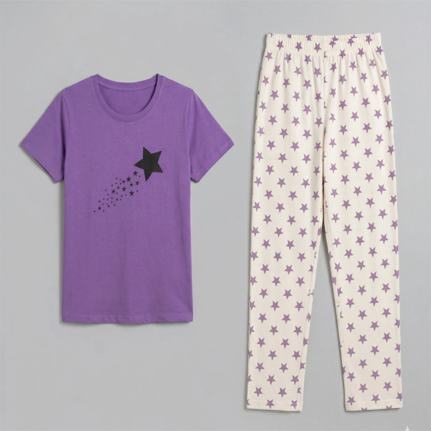 Women Cotton Jersey Night Suit (Purple White) - Image 3