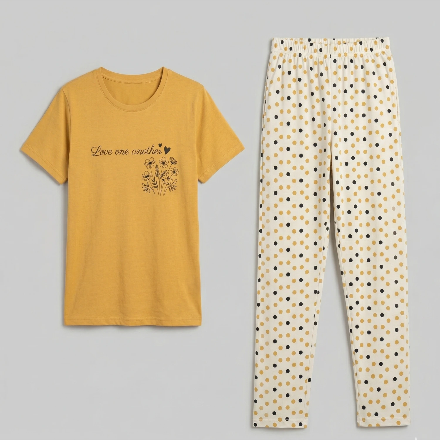 Women Cotton Jersey Night Suit (Mustard Yellow) - Image 3